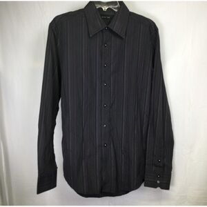 Level Ten Men's Black/Purple Striped Dress Shirt Sz M